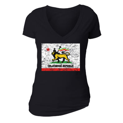 XtraFly Apparel Women's Lion Judah Rasta Reggae California Pride V-neck Short Sleeve T-shirt