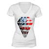 XtraFly Apparel Women's American Flag Distressed 4th of July V-neck Short Sleeve T-shirt