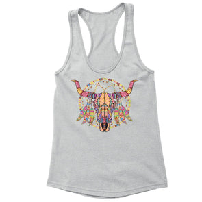 XtraFly Apparel Women's Cow Skull Dreamcatcher Pink Tribal Animal Racer-back Tank-Top