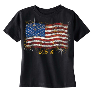 XtraFly Apparel Boys Wavy Flag USA American Pride Crewneck Short Sleeve T-shirt