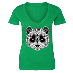 XtraFly Apparel Women's Panda Sugarskull Skulls Day Of Dead V-neck Short Sleeve T-shirt