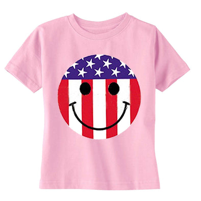 XtraFly Apparel Boys Smiley Emoji Flag American Pride Crewneck Short Sleeve T-shirt