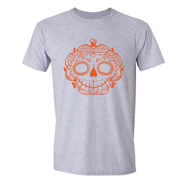 XtraFly Apparel Men's Spooky Sugarskull Halloween Pumpkin Crewneck Short Sleeve T-shirt