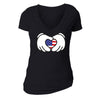 XtraFly Apparel Women's Hands Heart Flag American Pride V-neck Short Sleeve T-shirt