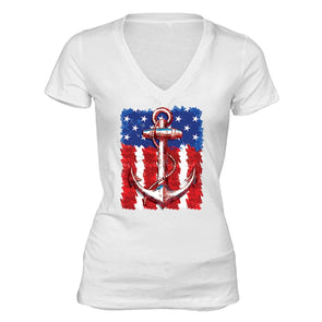 XtraFly Apparel Women's USA Anchor American Pride V-neck Short Sleeve T-shirt