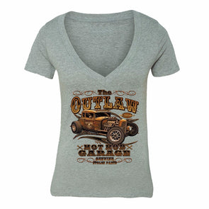 XtraFly Apparel Women's Outlaw Hotrod Car Truck Garage V-neck Short Sleeve T-shirt