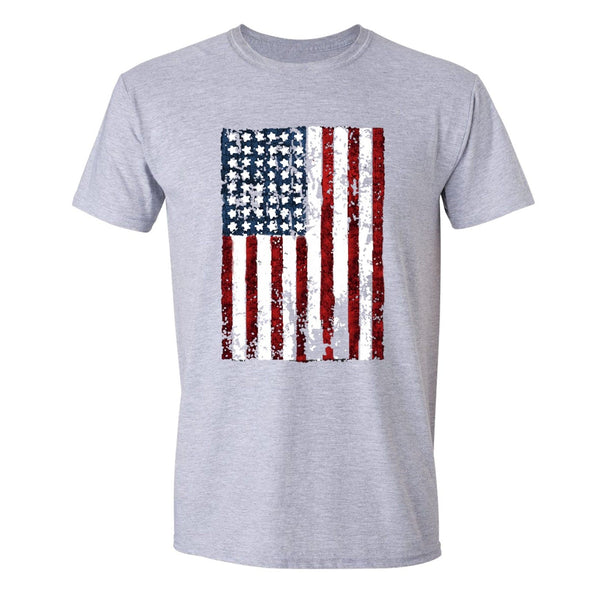 XtraFly Apparel Men's American Flag Distressed 4th of July Crewneck Short Sleeve T-shirt