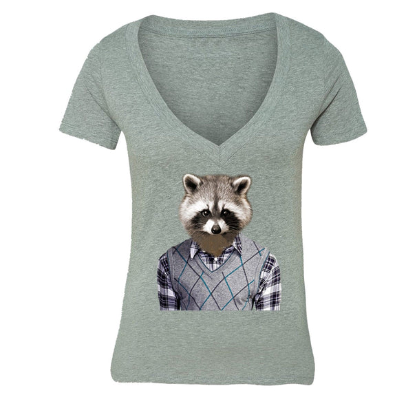 XtraFly Apparel Women's Raccoon in Sweater Animal Lover V-neck Short Sleeve T-shirt