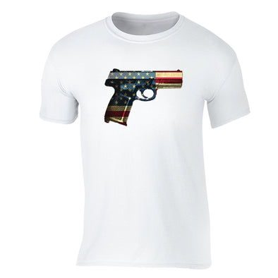 XtraFly Apparel Men's Gun Pistol Flag American Pride Crewneck Short Sleeve T-shirt