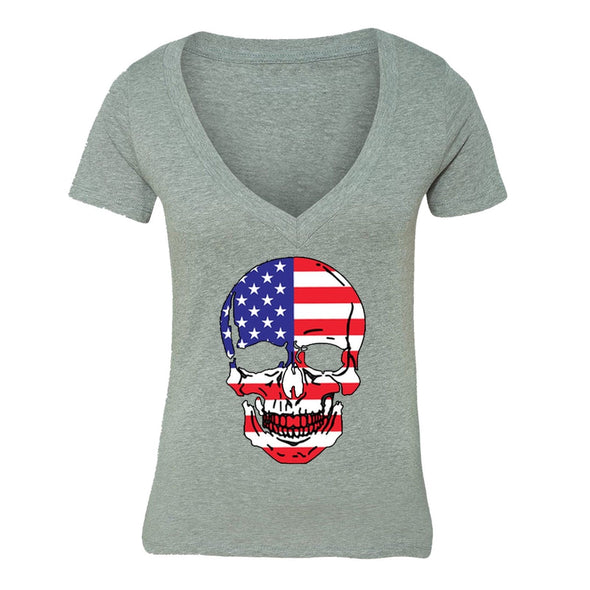 XtraFly Apparel Women's American Flag Distressed 4th of July V-neck Short Sleeve T-shirt