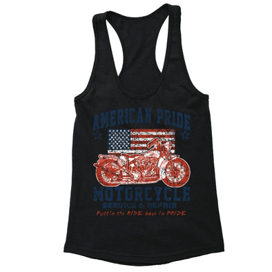 XtraFly Apparel Women's Repair Motorcycle Flag American Pride Racer-back Tank-Top