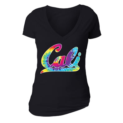 XtraFly Apparel Women's Cali Tie Dye CA California Pride V-neck Short Sleeve T-shirt