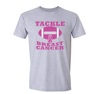 XtraFly Apparel Men's Tackle Pink Football Breast Cancer Ribbon Crewneck Short Sleeve T-shirt