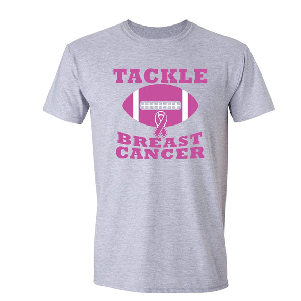 XtraFly Apparel Men's Tackle Pink Football Breast Cancer Ribbon Crewneck Short Sleeve T-shirt