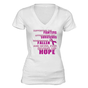 XtraFly Apparel Women's Supporting Fighters Breast Cancer Ribbon V-neck Short Sleeve T-shirt