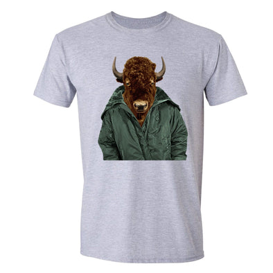 XtraFly Apparel Men's Buffalo Bison Jacket Animal Lover Crewneck Short Sleeve T-shirt