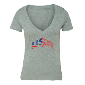 XtraFly Apparel Women's USA Flag American Pride V-neck Short Sleeve T-shirt