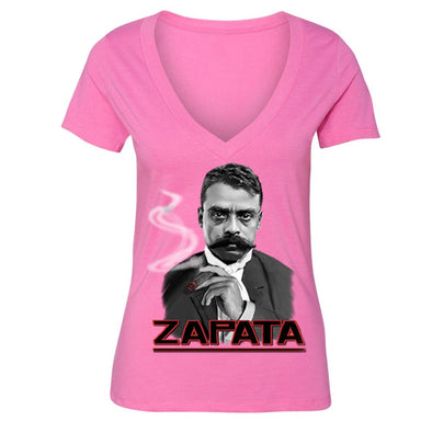 XtraFly Apparel Women's Emiliano Zapata Zapatismo Mexican Heritage V-neck Short Sleeve T-shirt