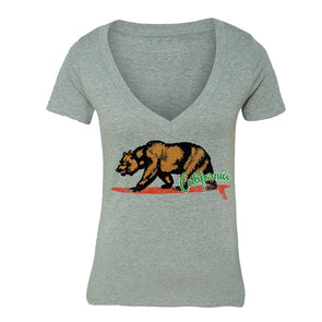XtraFly Apparel Women's Surfing Bear California Pride V-neck Short Sleeve T-shirt