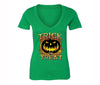 XtraFly Apparel Women's Trick or Treat Bones Halloween Pumpkin V-neck Short Sleeve T-shirt