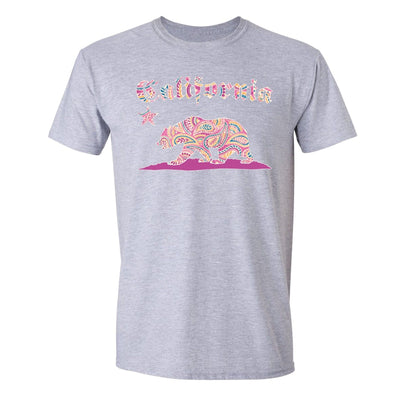 XtraFly Apparel Men's Paisley Pink Bear CA California Pride Crewneck Short Sleeve T-shirt