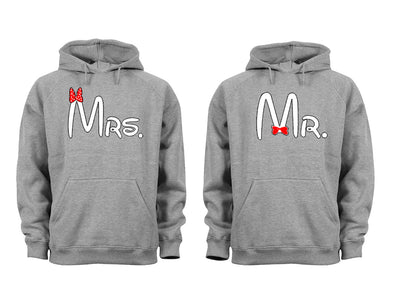 XtraFly Apparel Mr Mrs Red Bow Valentine's Matching Couples Hooded-Sweatshirt Pullover Hoodie