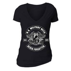 XtraFly Apparel Women's Motorcycle Vets Veteran Military Pow Mia V-neck Short Sleeve T-shirt
