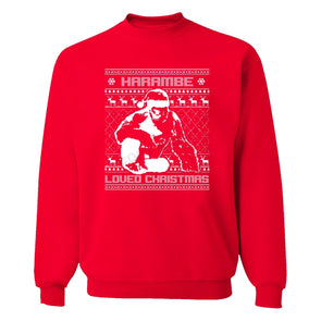 XtraFly Apparel Harambe Loved Christmas Ugly Christmas Pullover Crewneck-Sweatshirt