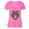 XtraFly Apparel Women's Wolf Pink Tribal Animal V-neck Short Sleeve T-shirt