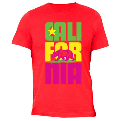 XtraFly Apparel Men's Stacked Cali Neon Bear California Pride Crewneck Short Sleeve T-shirt