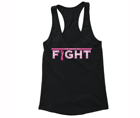 XtraFly Apparel Women's I'm Here to Fight Pink Breast Cancer Ribbon Racer-back Tank-Top