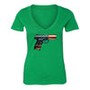 XtraFly Apparel Women's Gun Pistol Flag American Pride V-neck Short Sleeve T-shirt