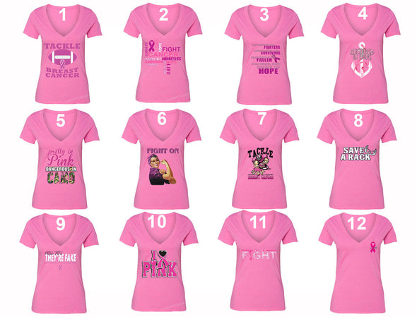XtraFly Apparel Women's Breast Cancer Awareness V-neck Short Sleeve T-shirt