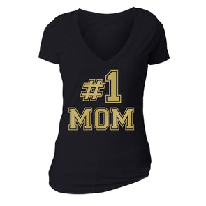 XtraFly Apparel Women's Number # 1 Mom Mother's Day V-neck Short Sleeve T-shirt