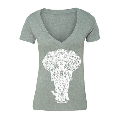 XtraFly Apparel Women's Elephant Full Body Tribal Novelty Gag V-neck Short Sleeve T-shirt