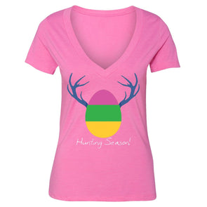 XtraFly Apparel Women's Hunting Season Antlers Easter V-neck Short Sleeve T-shirt