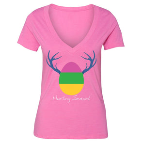 XtraFly Apparel Women's Hunting Season Antlers Easter V-neck Short Sleeve T-shirt
