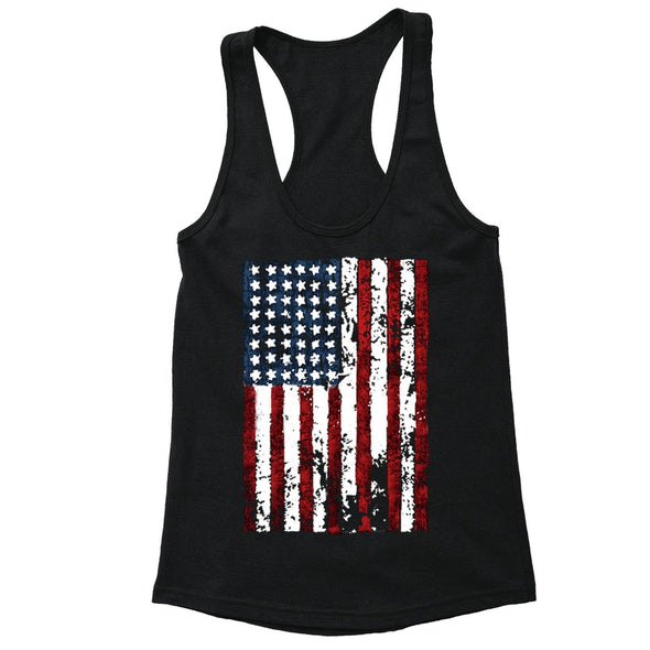 XtraFly Apparel Women's American Flag Distressed 4th of July Racer-back Tank-Top