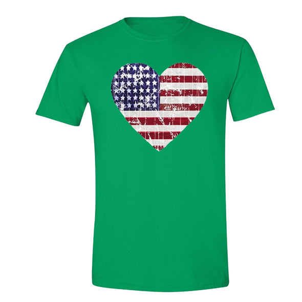 XtraFly Apparel Men's Distressed Heart Flag American Pride Crewneck Short Sleeve T-shirt