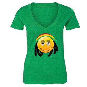 XtraFly Apparel Women's Rasta Emoji Reggae High Novelty Gag V-neck Short Sleeve T-shirt