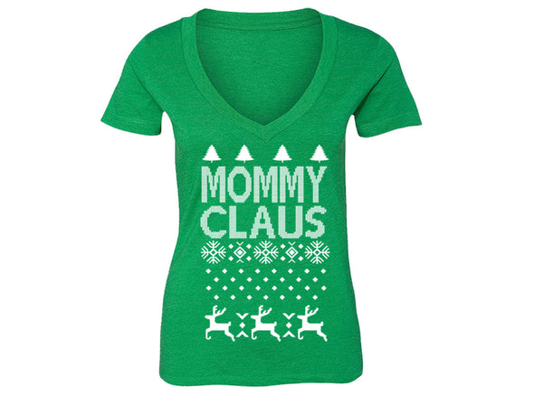 XtraFly Apparel Women's MommyClaus Santa Ugly Christmas V-neck Short Sleeve T-shirt