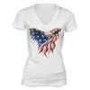 XtraFly Apparel Women's American Flag Distressed 4th of July V-neck Short Sleeve T-shirt