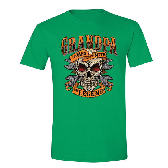 XtraFly Apparel Men's Grandpa Man Myth Legend Skulls Day Of Dead Crewneck Short Sleeve T-shirt