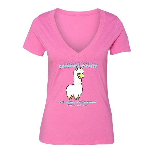 XtraFly Apparel Women's Unicorn Llamacorn Llama Novelty Gag V-neck Short Sleeve T-shirt