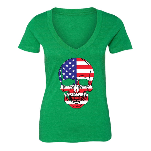 XtraFly Apparel Women's Smiling Skull American Pride V-neck Short Sleeve T-shirt