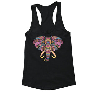 XtraFly Apparel Women's Elephant Head Tusk Pink Tribal Animal Racer-back Tank-Top