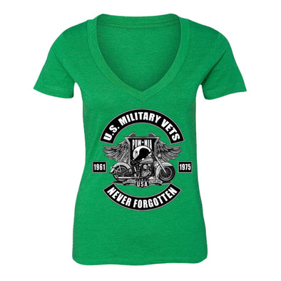 XtraFly Apparel Women's Motorcycle Vets Veteran Military Pow Mia V-neck Short Sleeve T-shirt