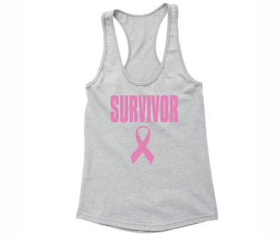 XtraFly Apparel Women's Survivor Pink Breast Cancer Ribbon Racer-back Tank-Top