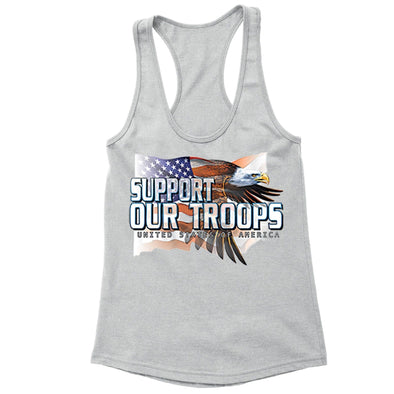 XtraFly Apparel Women's Support Troops Eagle Flag Military Pow Mia Racer-back Tank-Top