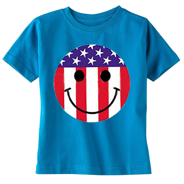 XtraFly Apparel Boys Smiley Emoji Flag American Pride Crewneck Short Sleeve T-shirt